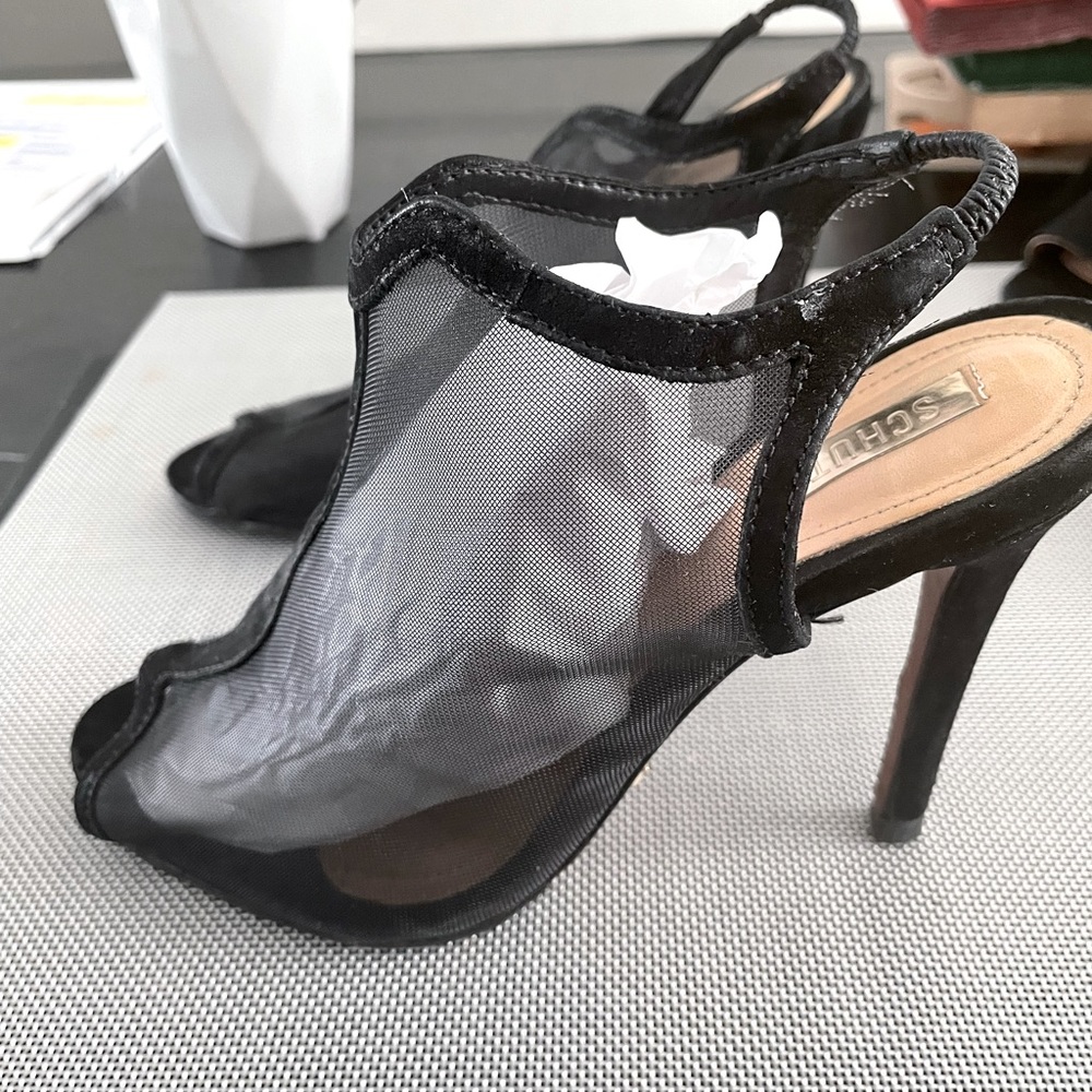 SCHUTZ size 35 black sheer slingbacks